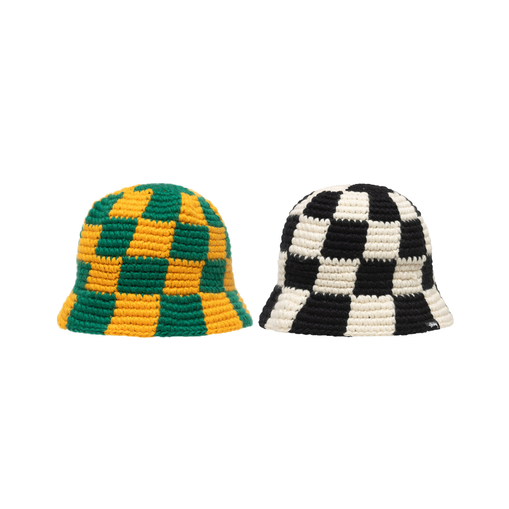 車庫服飾】Stussy 23FA BUCKET HAT CHECKER KNIT / 棋盤格針織漁夫帽 