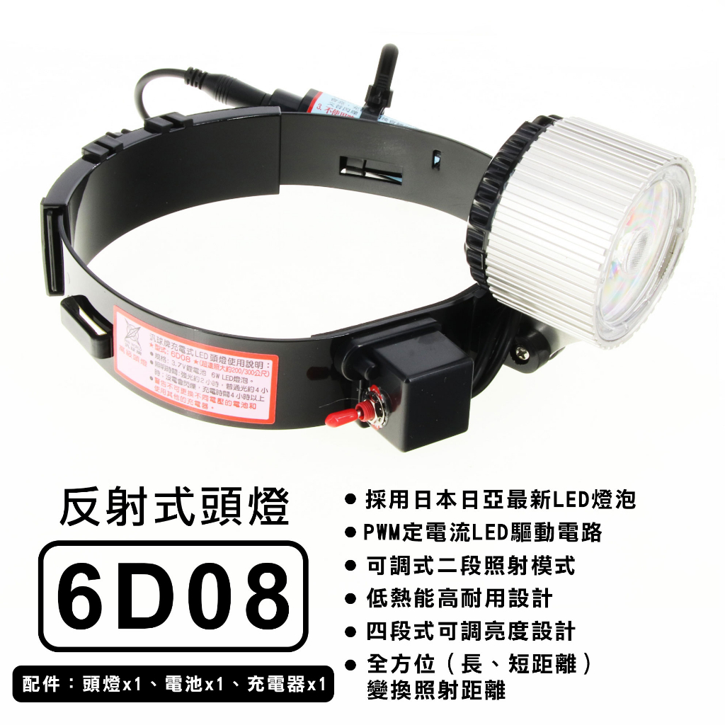 【南陽貿易】台灣製 汎球牌 四段式 LED 反射式 頭燈 6D08 6D08Y 6D08S 工作燈 照明燈 釣魚登山露營 | 蝦皮購物