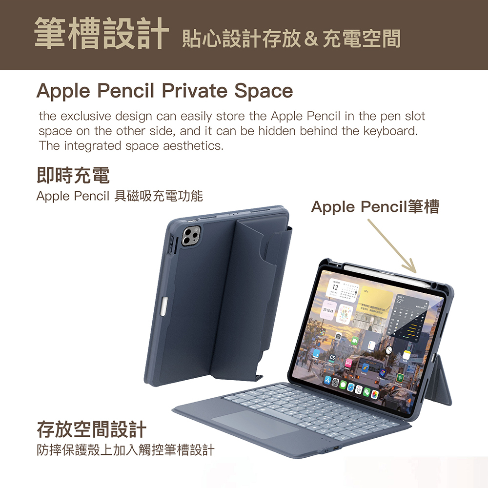 Lycander HALFTER iPad 11 吋 (第 11 代，2025，A16) 藍牙無線鍵盤保護殼 - 繁體, 黑