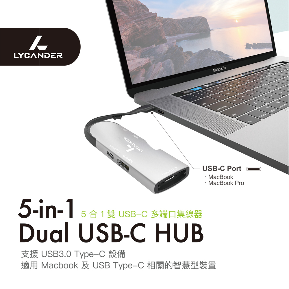 Lycander 5合1 USB-C iPad HUB, 太空灰