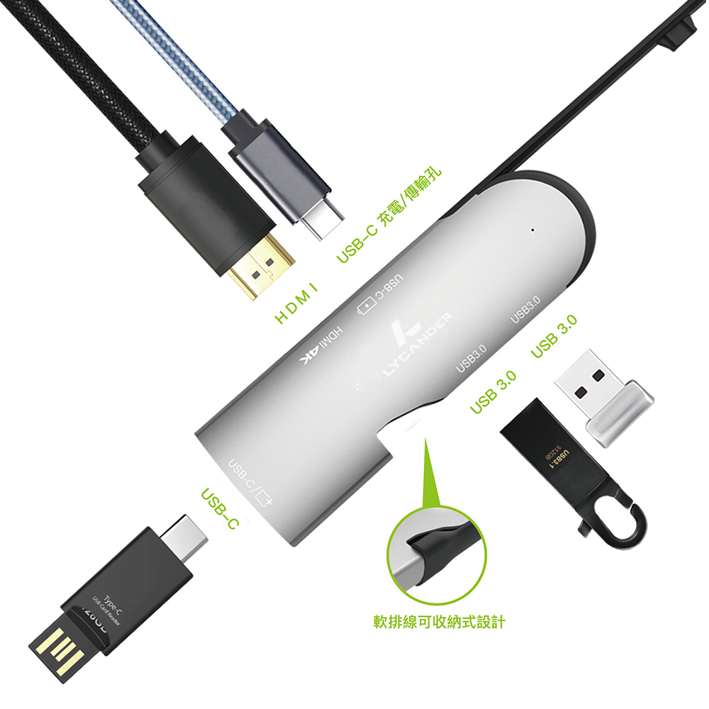 Lycander 5合1 USB-C iPad HUB, 太空灰