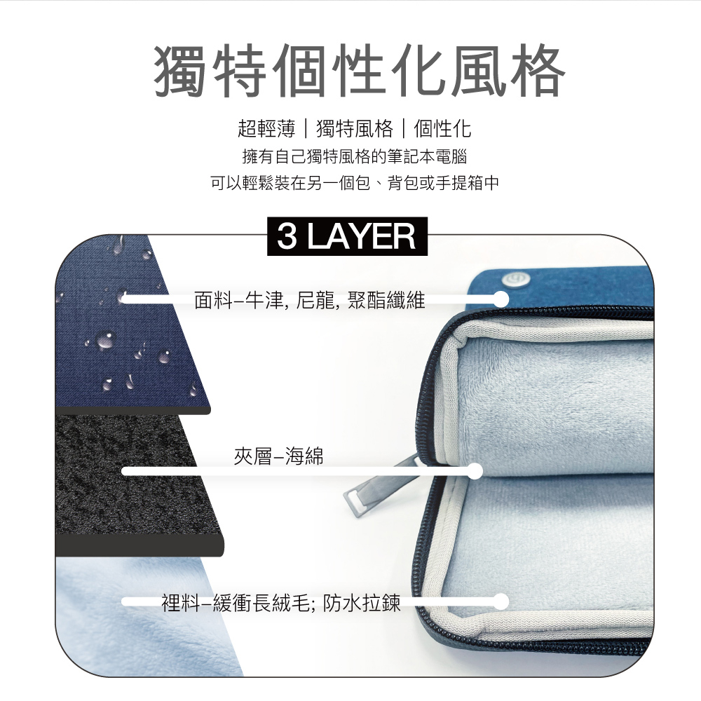 Lycander iSlim 防水拉鍊 13.6吋 筆電手提包, 黑