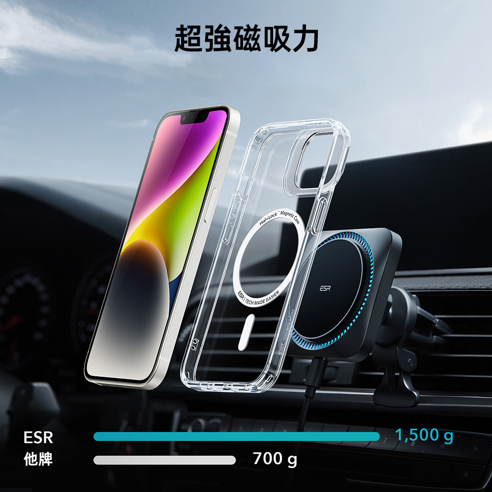 ESR 億色 巧匯軍規 iPhone 14 Pro 6.1 吋 (2022) MagSafe 鏡頭支架款手機保護殼 - HaloLock, 透明