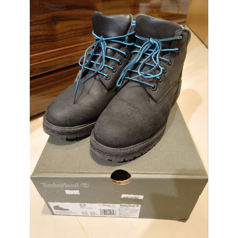 Timberland 經典系列男鞋黑靴中筒黃靴造型藍鞋帶藍內裡US10.5, 27.5cm