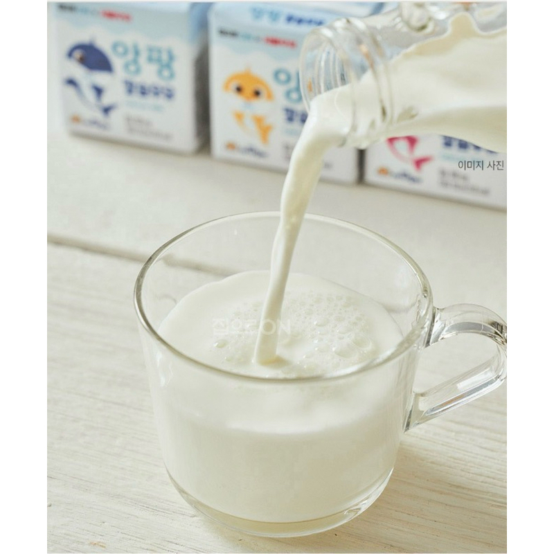 💥現貨💥 韓國Angpang 鯊魚寶寶 聯名保久乳 150ml 碰碰狐 加鈣牛奶 pinkfong Babyshark | 蝦皮購物