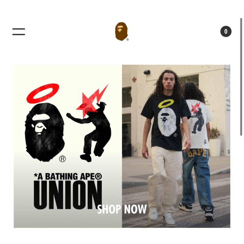 A BATHING APE® X Union Washed Ape Head Tee 2款sta限量聯名洗舊猿人