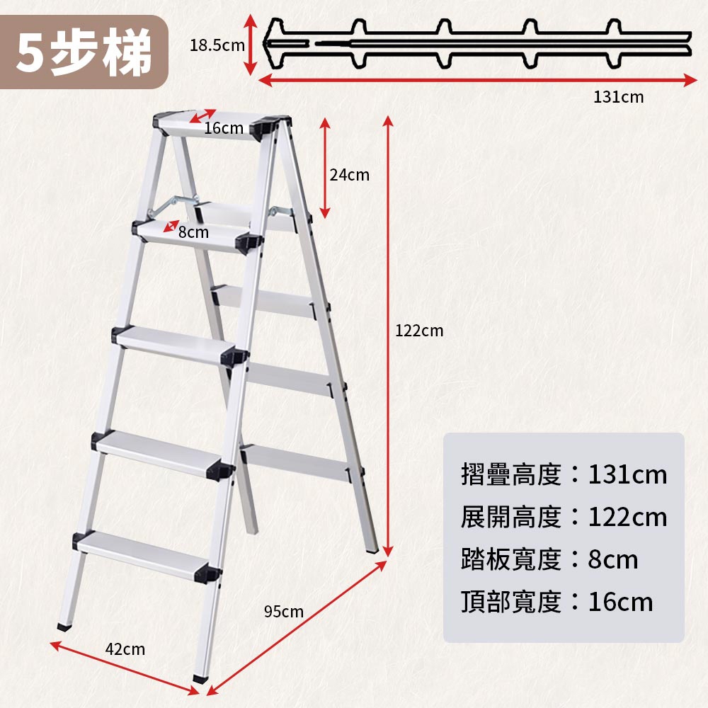 (免運)雙面大踏板超輕鋁合金折疊安全梯(五層梯)/現貨 五步梯 鋁梯 工具梯 梯子 | 蝦皮購物
