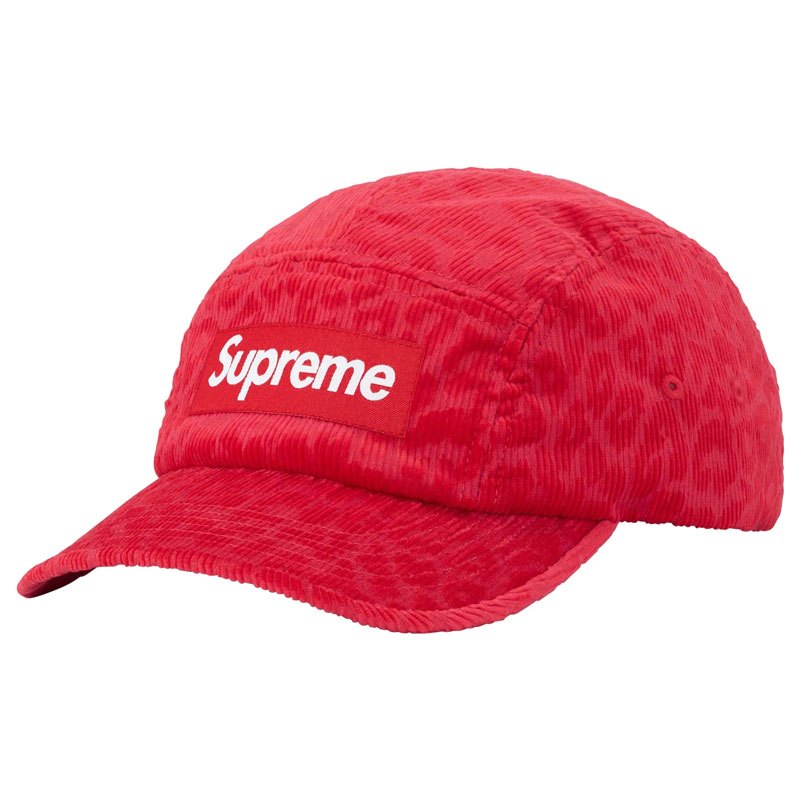 SUPREME FW23 LEOPARD CORDUROY CAMP CAP 豹紋五分割帽(紅色) 化學原宿