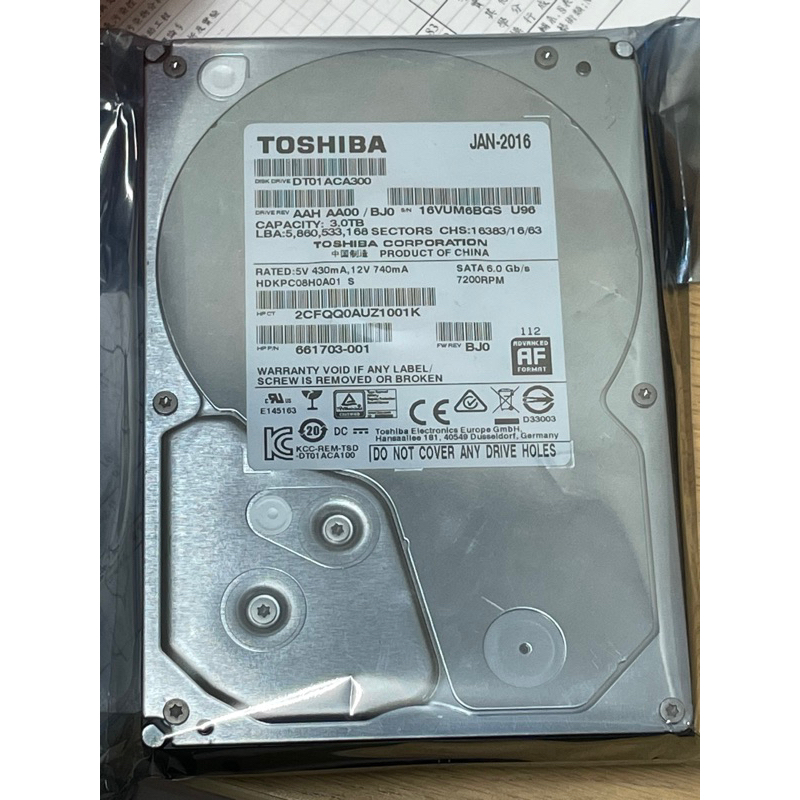 Toshiba DT01ACA300 Hard Disk Interno 3TB SATA3 64MB Cache 7200 RPM
