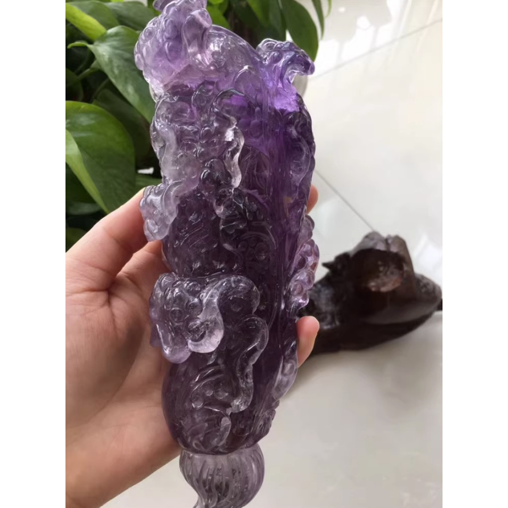 紫水晶　白菜　置物 紫水晶 白菜 置物 （天然紫水晶雕刻白菜百財飾品景石居家辦公