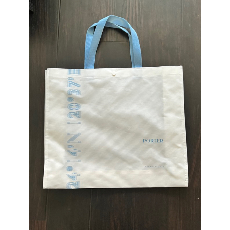 Porter International 購物袋 送禮自用 shopping bag 藍字ADV白底 淺藍色手把 大提袋 | 蝦皮購物