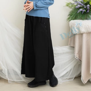 台灣現貨  大尺碼鬆緊腰頭涼感寬褲(黑色)022-Dolly多莉大碼專賣店