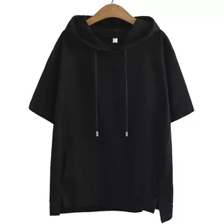 台灣出貨-免運🔥加大碼短袖連帽毛衣 2024 夏季新款韓國純色運動衫上衣