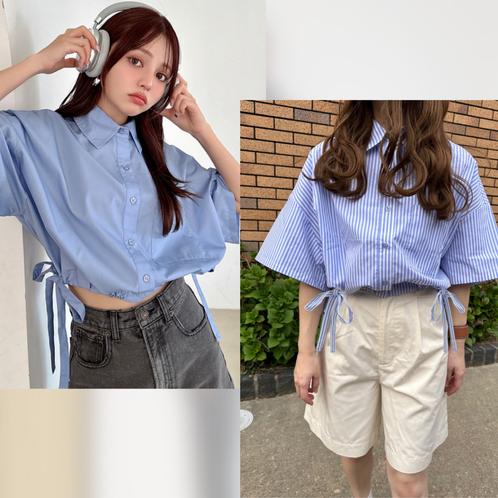 [ creamy 日本服飾/選品 ] GRL 率性時尚 短版 側腰綁帶 寬袖 短袖襯衫 G2288 | 蝦皮購物