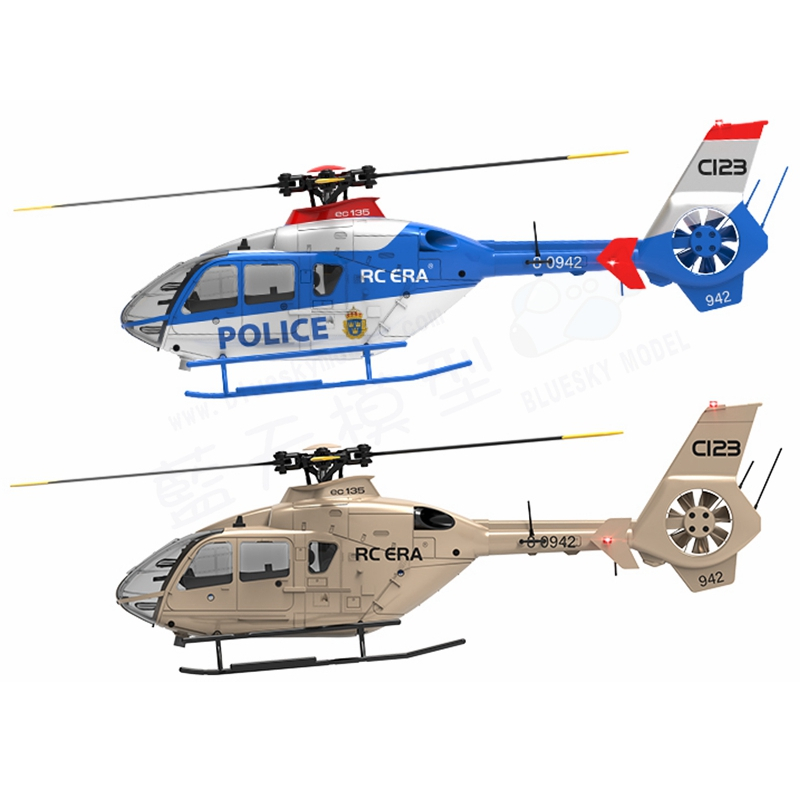 RC ERA 雙無刷歐直EC135 / C123 直升機藍白紅警察塗裝/ 香檳金沙漠塗裝