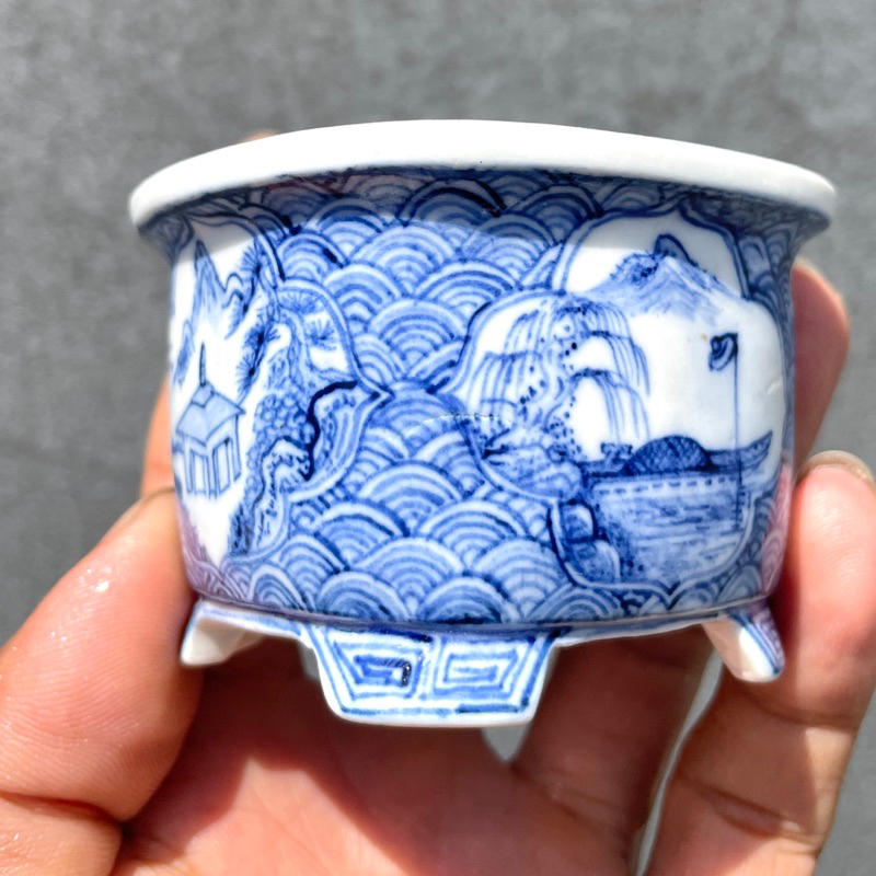 野趣小品盆栽》日本上州勝山-染付山水開窗正方盆| 蝦皮購物