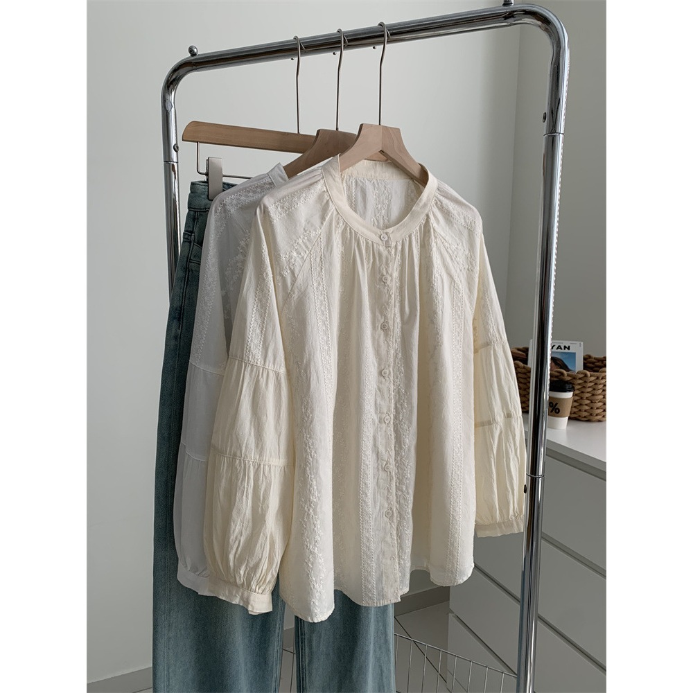 ♡MiReiSHOP♡法式提花刺繡燈籠袖圓領襯衫【M0217-0】 | 蝦皮購物