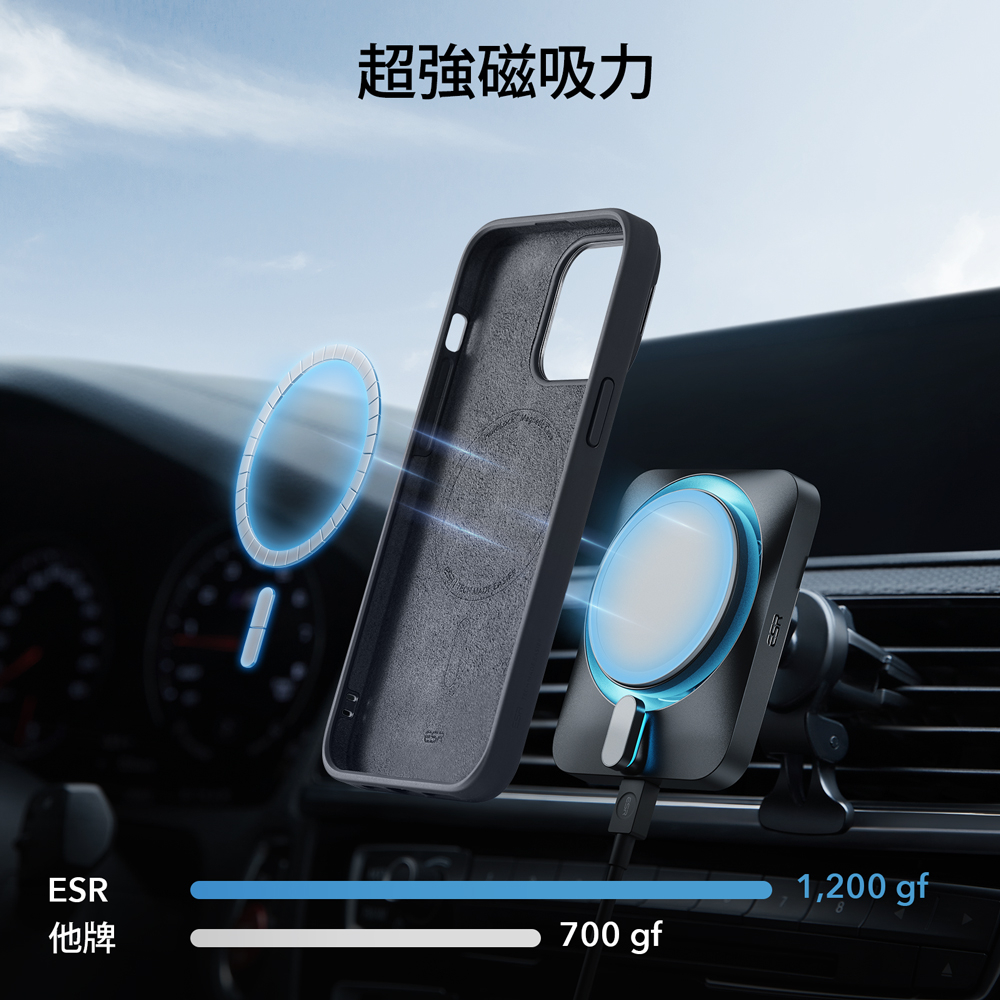 ESR 億色 巧匯軍規 iPhone 15 Pro Max 6.7 吋 (2023) MagSafe 鏡頭支架款手機保護殼 - HaloLock, 黑邊/全透
