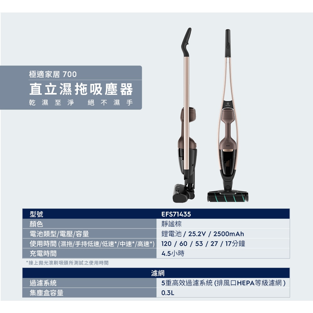 Electrolux 伊萊克斯極適家居700直立濕拖吸塵器(EFS71435 靜謐棕 Electrolux 伊萊克斯極適家居700直立濕拖吸塵器(EFS71435 靜謐棕