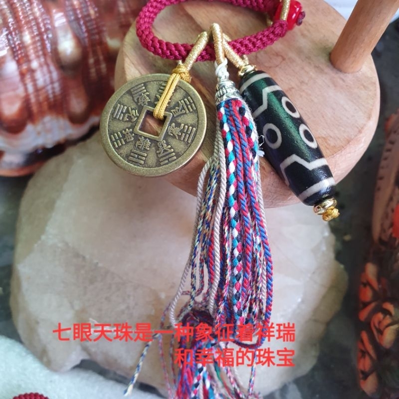 DZ1028天珠包掛繩成品天珠36×12.7.藏式流蘇127公分天錢八卦令 DZ1028天珠包掛繩成品天珠36×12.7.藏式流蘇127公分天錢八卦令