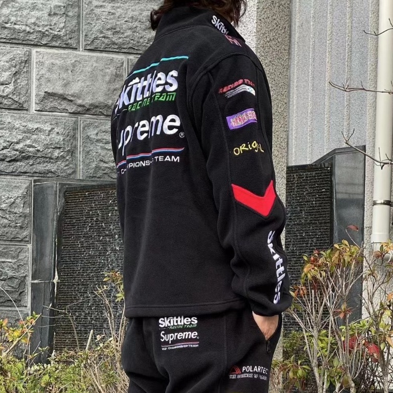 全新限量免運Supreme Skittles Polartec Jacket 刺繡絨男女情侶夾克