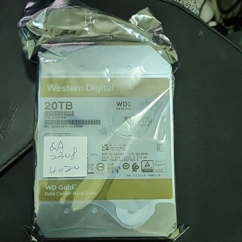 捷元保固保固送回全新品WD Western Digital 金標20TB SATA 企業級硬碟