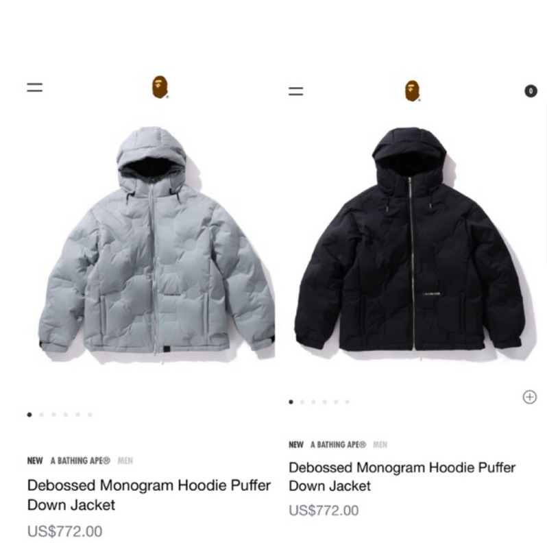 A BATHING APE Debossed Monogram Puffer Down Jacket羽絨外套禦寒