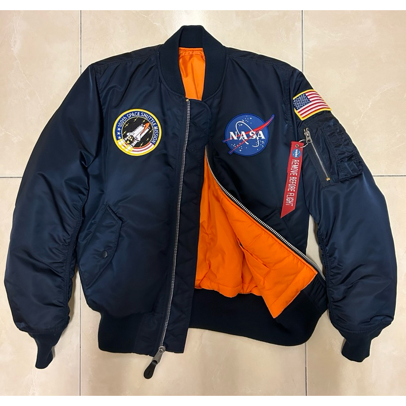 Alpha ALPHA NASA Advertising Sweatshirt Trainer Men's XL (approx.) cotton black type Vintage Second Hand