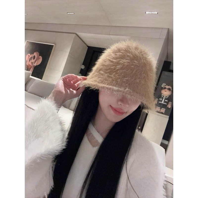 CHING'S實拍！超柔軟水貂毛/仿兔毛漁夫帽毛絨絨漁夫帽圓頂帽漁夫帽針織漁夫帽水桶漁夫帽盆帽| 蝦皮購物