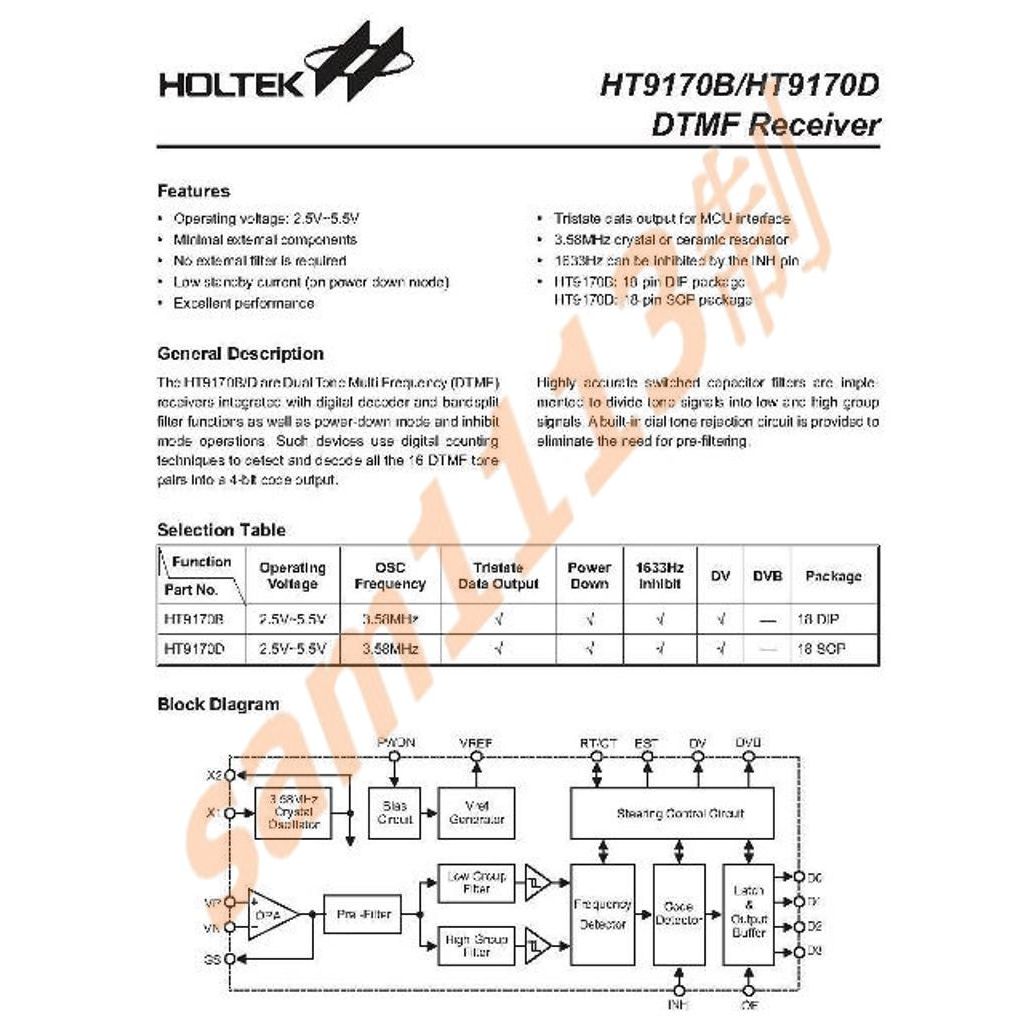 113線性 HT9170B DIP-18 HOLTEK DTMF雙音多頻接收 HT9170 >>2個 | 蝦皮購物