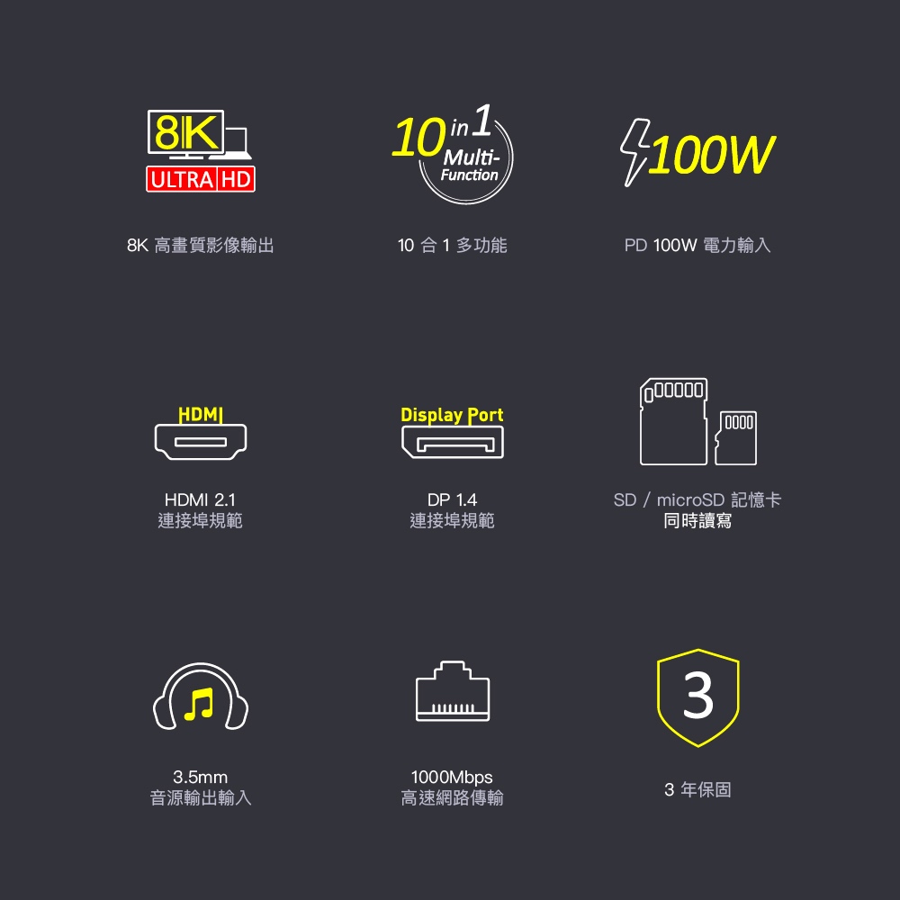 ADAM 亞果元素 CASA HUB X DP USB-C 8K 十合一集線器