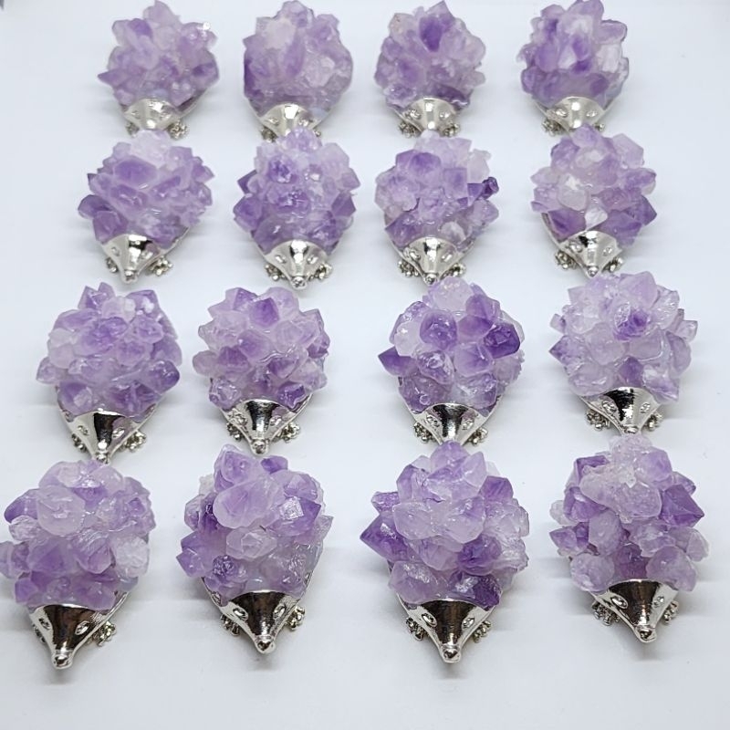 天然紫水晶簇小刺蝟批發價99 可愛天然石招貴人幸運小擺件小原礦骨幹