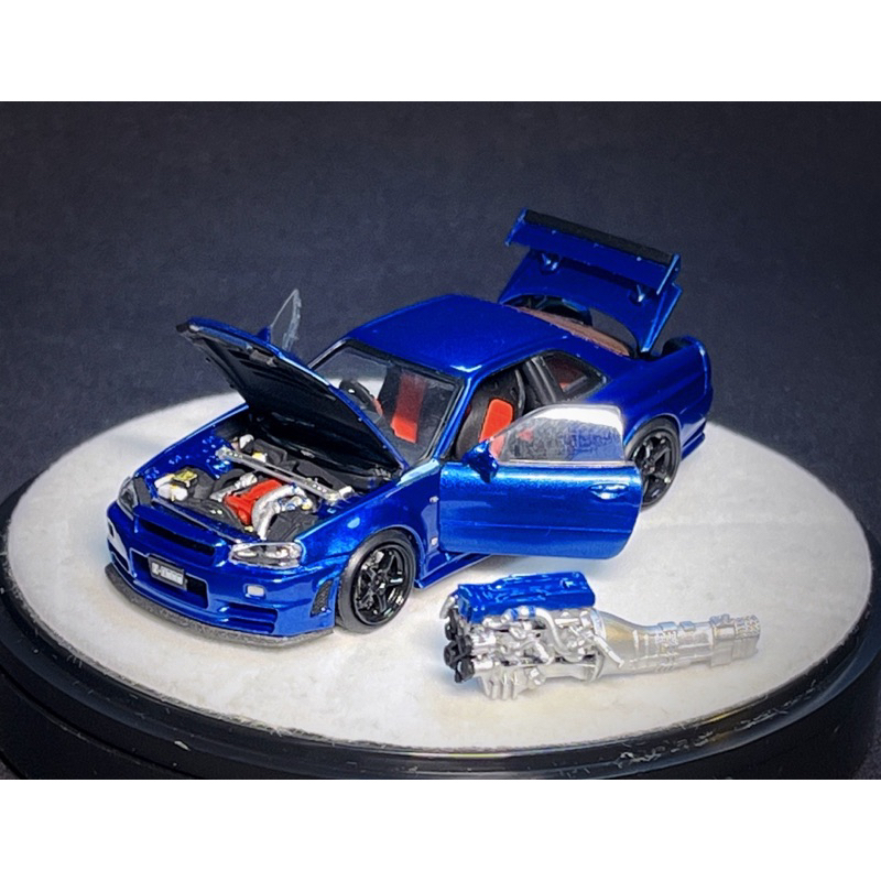 阿爾法>PGM 1/64 Nissan GT-R R34 Z-TUNE Blue 合金全可開透明圓盒豪華 