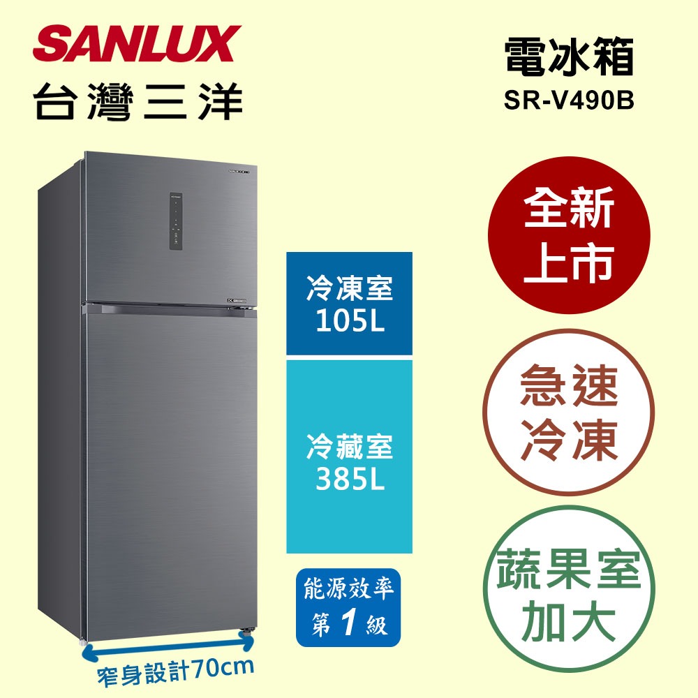 490公升 雙門 變頻一級 電冰箱 SANLUX台灣三洋SR-V490B F星岩灰 訂金 | 蝦皮購物