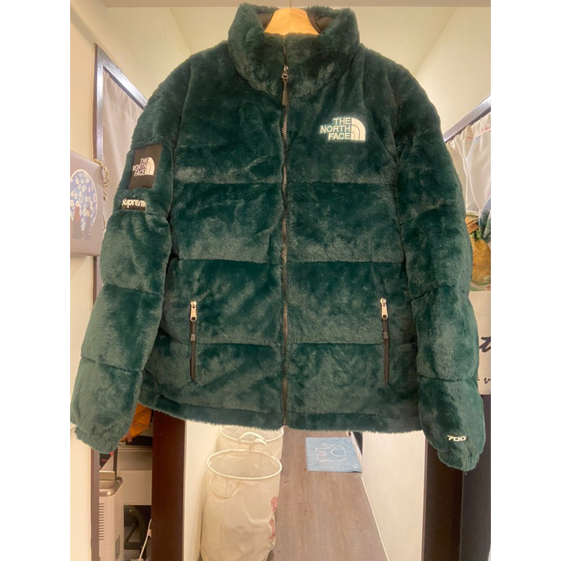 Supreme聯名羽絨外套The North Face Nuptse Jacket綠皮草（已面交售出，請勿下單）