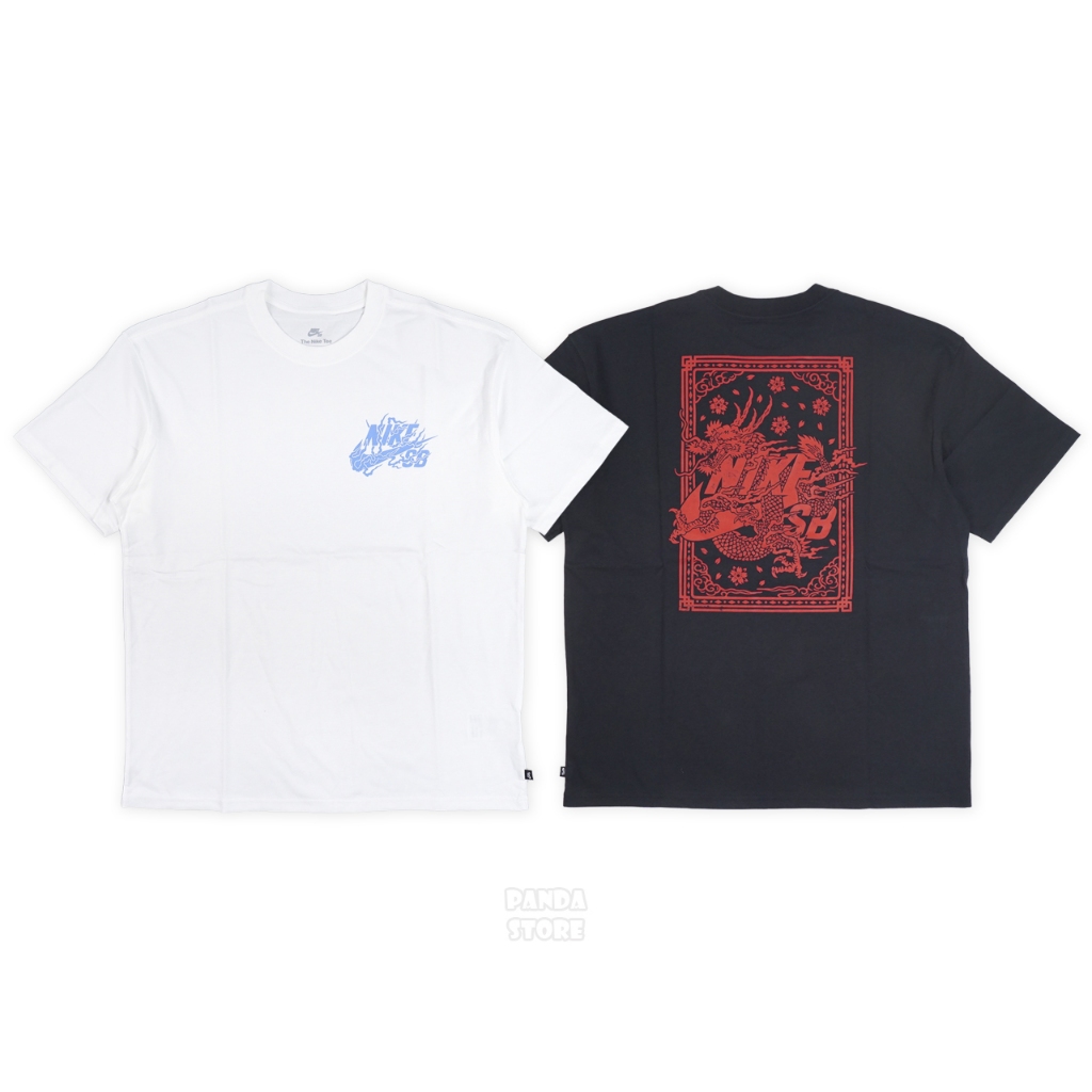 胖達）NIKE SB 新年限定龍年寬鬆短袖短T FQ3720-010 黑100 白男