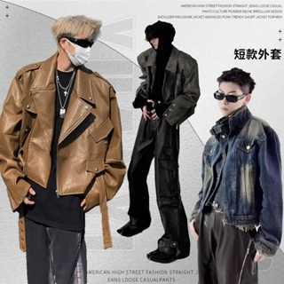 YUANYI/ 美式復古短外套男 韓版 寬鬆 美式外套 短款外套帥氣 街頭 男生外套 韓國外套 設計感 小眾外套 男生
