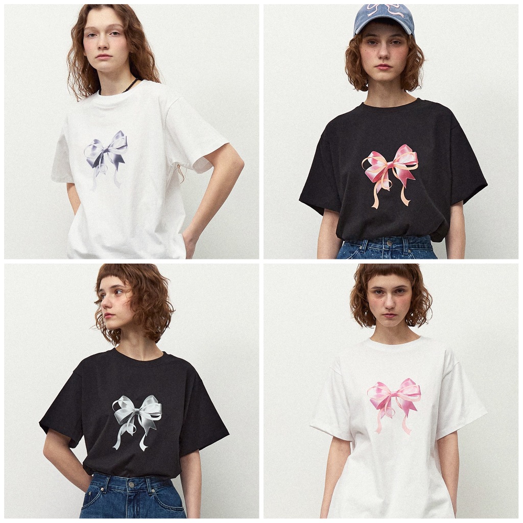 預購] 🇰🇷 RONRON 🎀 Jennie同款蝴蝶結短袖T恤三種版型| 蝦皮購物