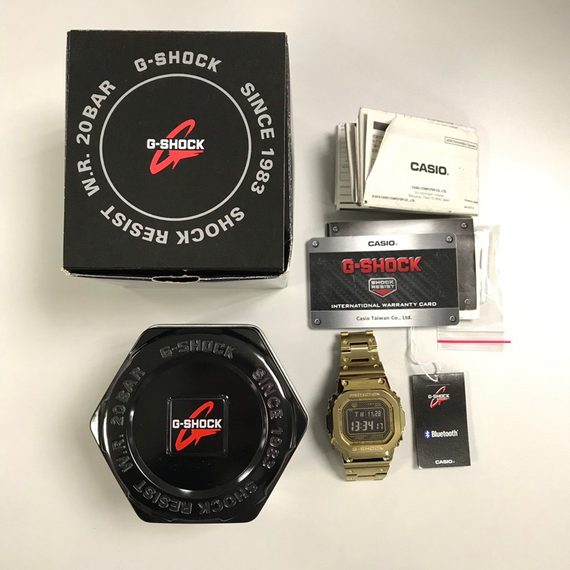 美品木村拓哉CASIO G-SHOCK GMW-B5000GD-9 金色鋼帶台灣太陽能電波