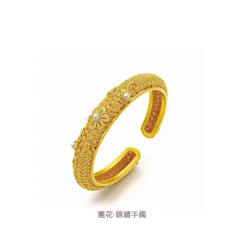 砂金女士24K金鍍金三花卡扣手鐲燈籠卡扣手鐲宮鈴手鐲孔雀手鐲越南沙金女性素色手圈A117 | 蝦皮購物