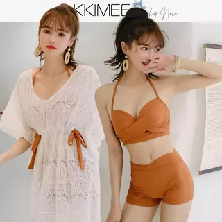KKimee╭＊台灣發貨📦 鋼圈比基尼【現貨】【3XL】三件式【罩衫】大尺碼泳衣【SB007】遊泳衣泳裝 bikini