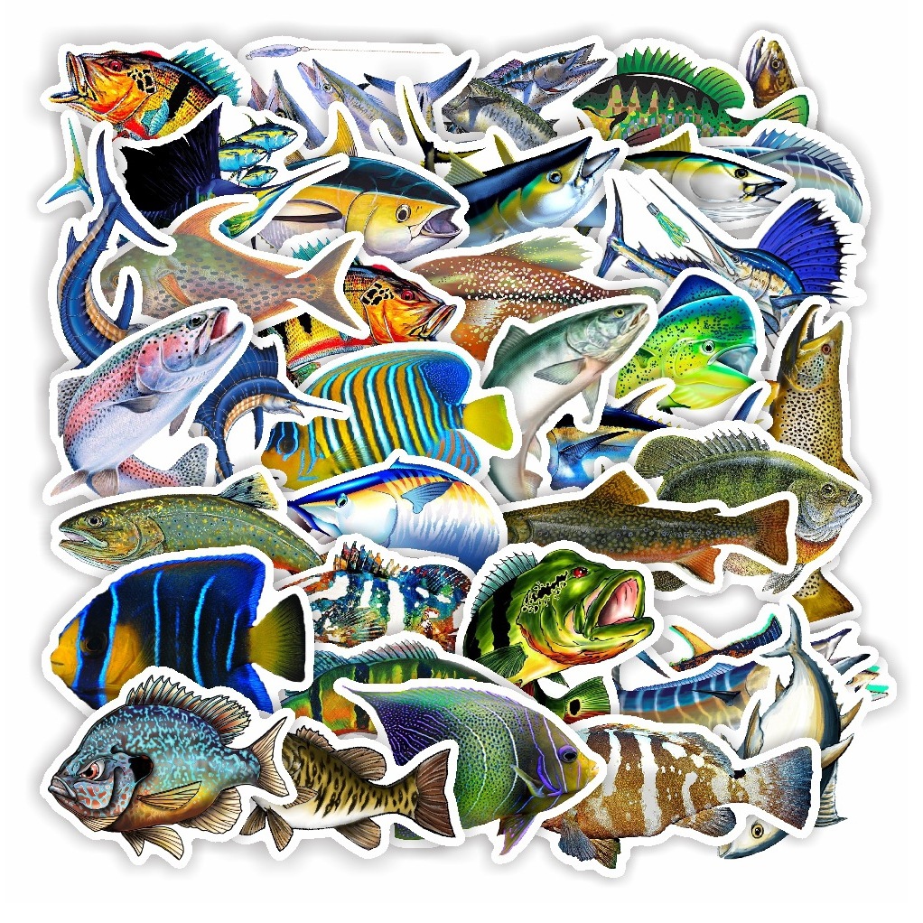 50張不重複 54 釣魚 路亞 海魚 魚 獎勵貼紙 可貼在 筆記本 筆電 行李箱 安全帽 汽車 機車 sticker 滑 | 蝦皮購物