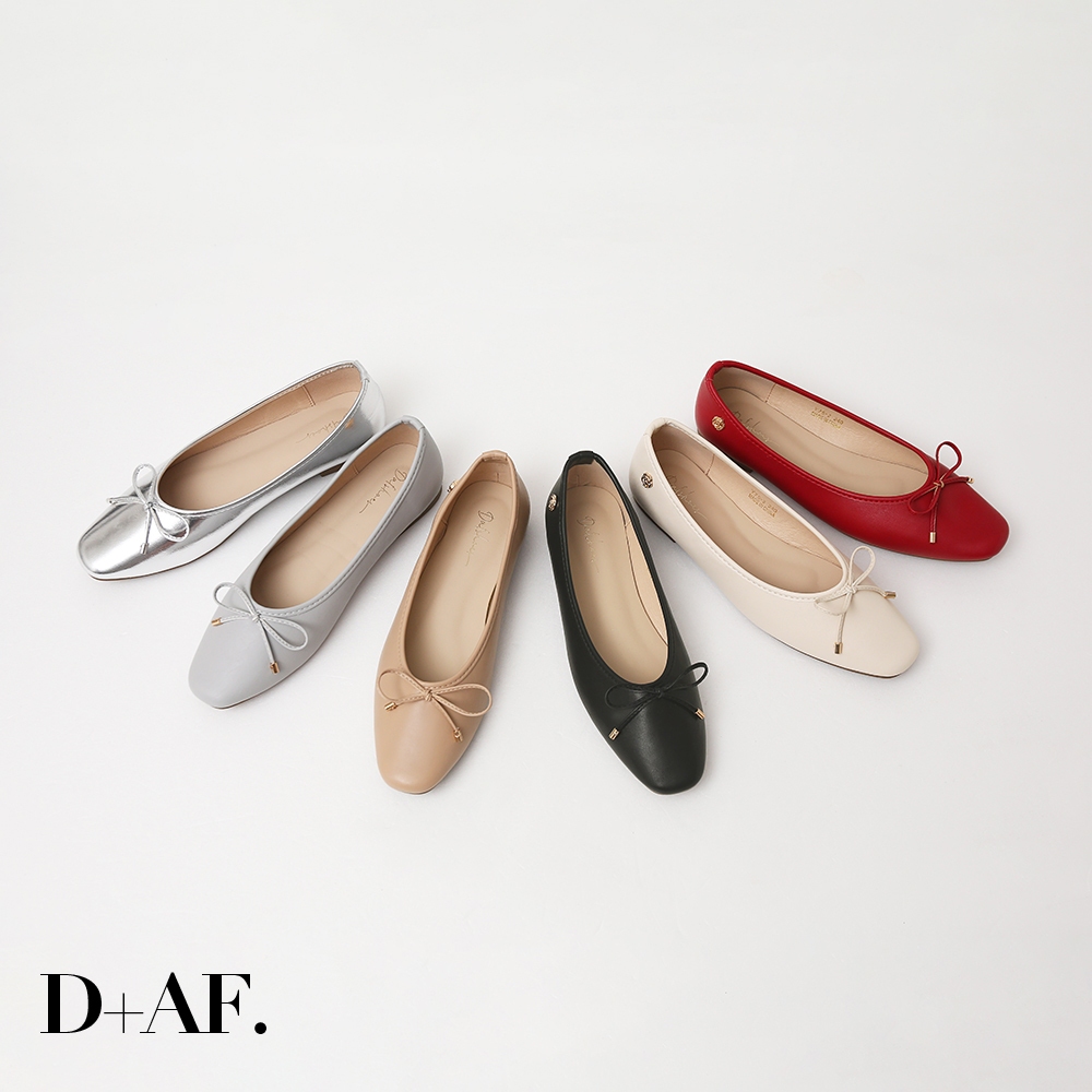D+AF 娃娃鞋平底鞋大尺碼[浪漫花釦小蝴蝶結平底芭蕾娃娃鞋] 6色