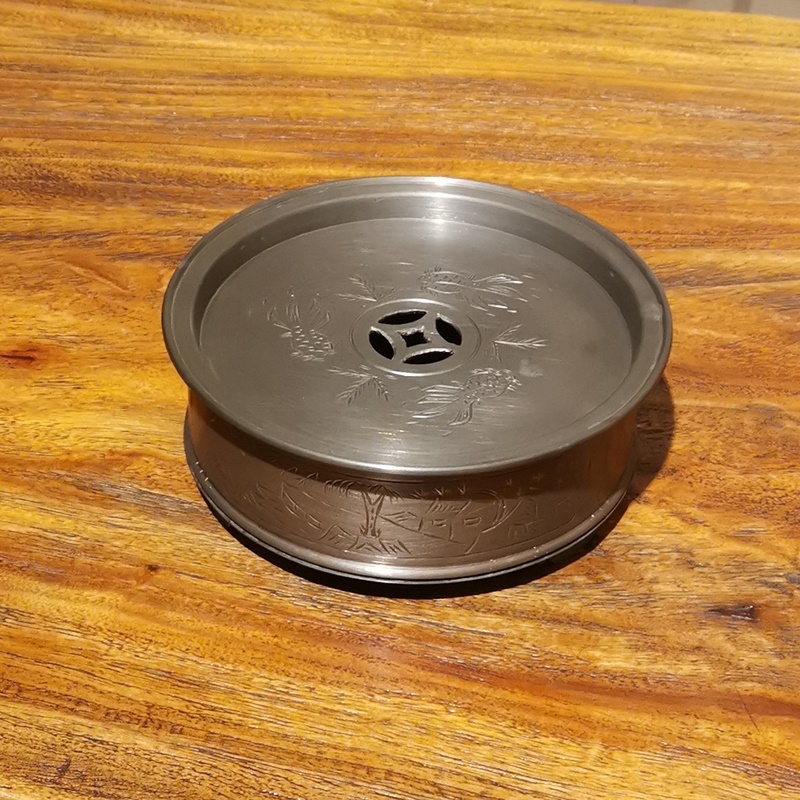 手工純錫茶盤壺承潮州功夫茶具復古茶盤真料點銅圓形款海棠款刻繪 手工純錫茶盤壺承潮州功夫茶具復古茶盤真料點銅圓形款海棠款刻繪