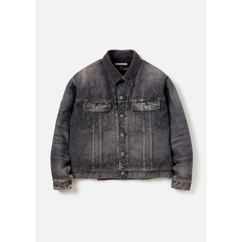 全新黑色XL號23AW NEIGHBORHOOD SAVAGE DENIM LINED JACKET 破壞 