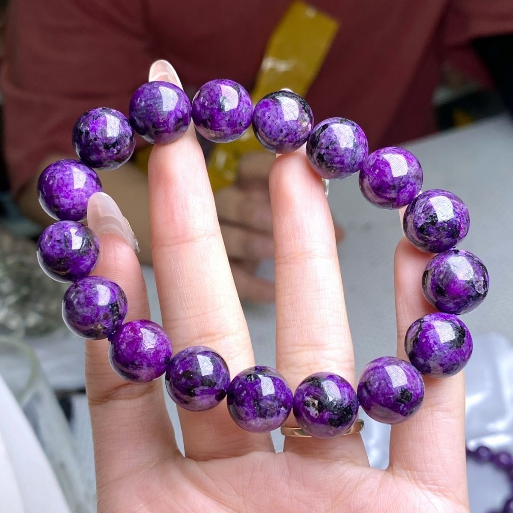 可開證書】天然紫龍晶手珠12mm天然紫龍晶手鍊帝王皇家紫色龍紋