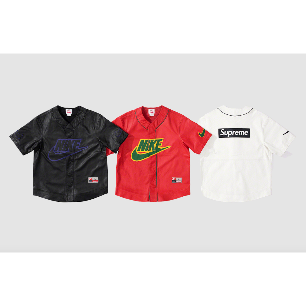 全新Supreme x Nike Leather Baseball Jersey 聯名超限量皮襯衫皮短袖
