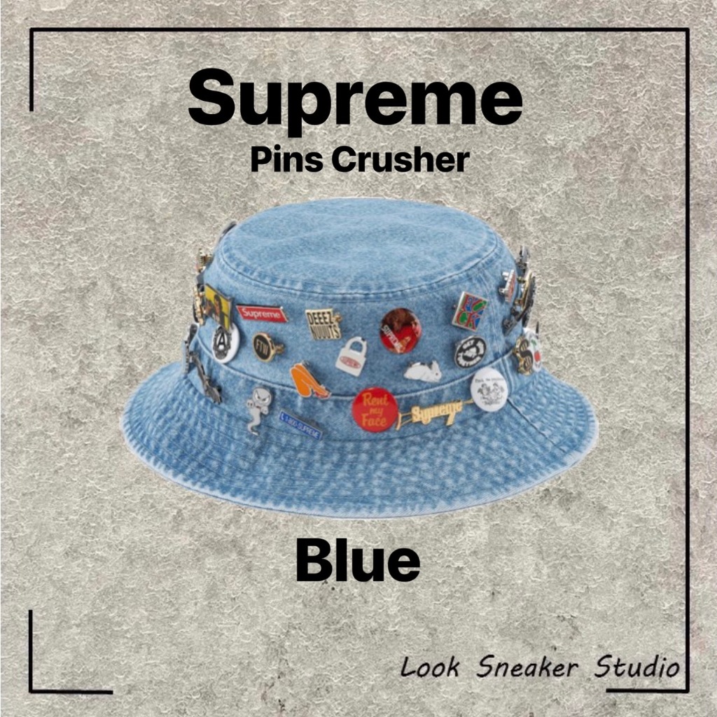 路克Look👀 Supreme 23FW Pins Crusher 漁夫帽徽章別針水洗藍牛仔藍藍