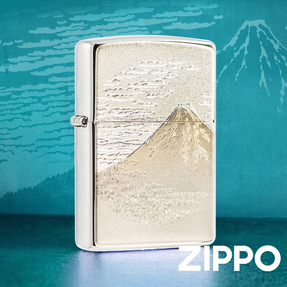 ZIPPO 日本傳統風格-富士絕景防風打火機ZA-5-26D 金色富士山眺望富士山