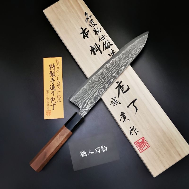 誠貴作】牛刀粉末鋼R2 大馬士革黑檀柄主廚刀胡桃炳田中誠貴田中 誠貴作】牛刀粉末鋼R2 大馬士革黑檀柄主廚刀胡桃炳田中誠貴田中